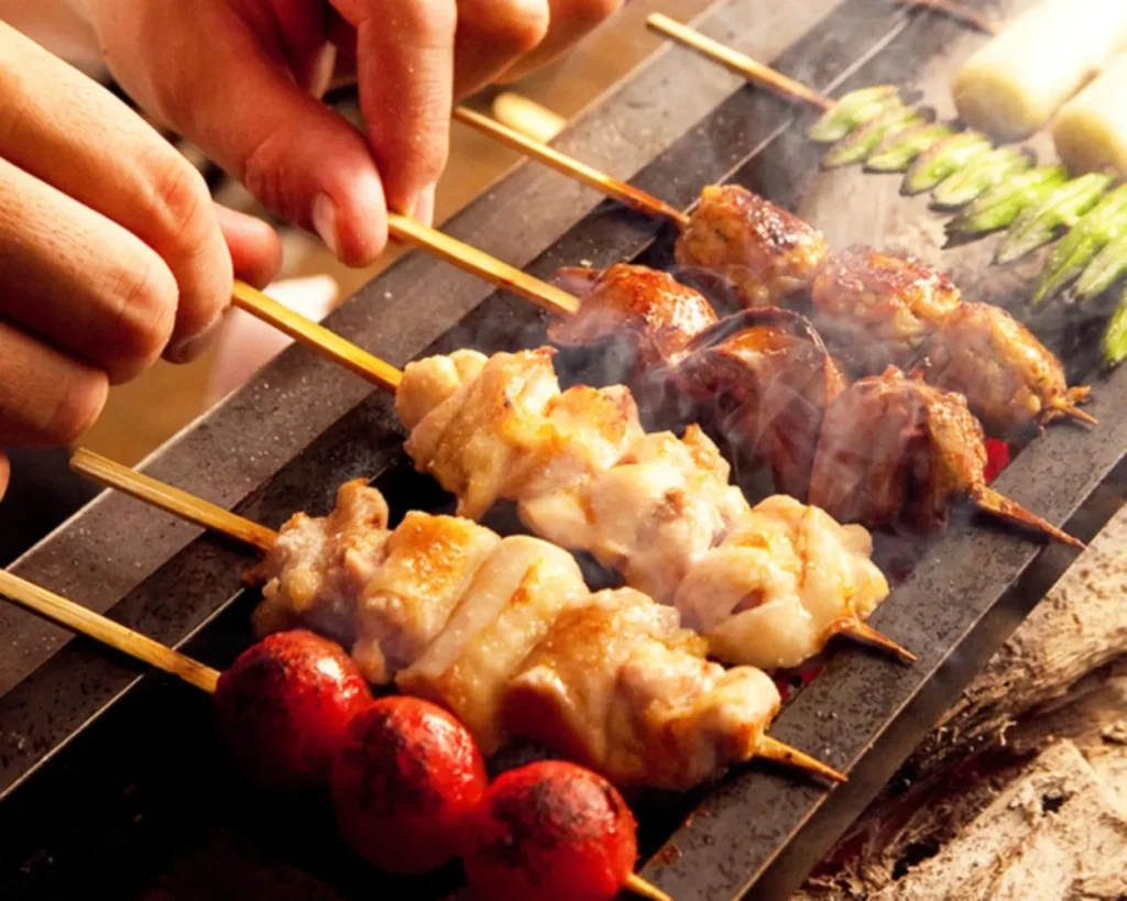 Binchotan grilled yakitori at Namba Toriko Osaka