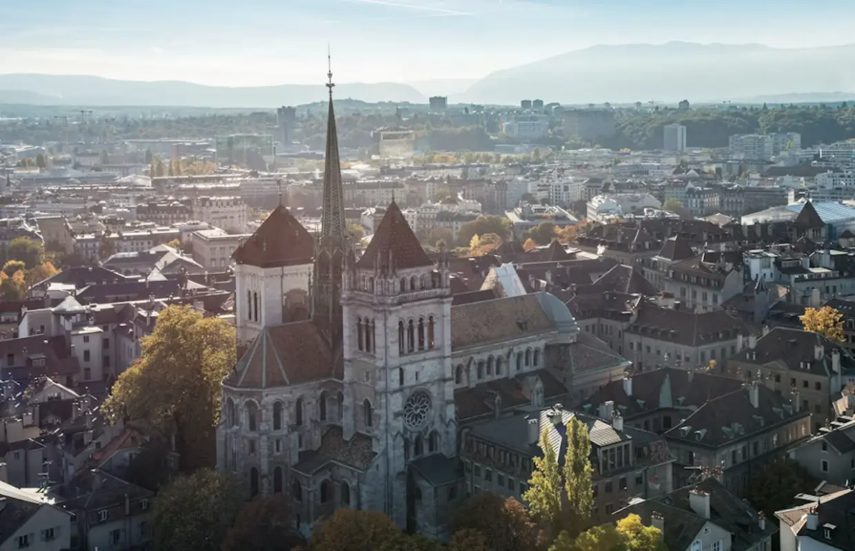 St Pierre Cathedral Geneva old town skyline city view Switzerland